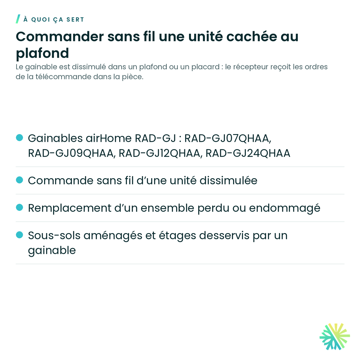 À quoi ça sert – Télécommande sans fil avec récepteur Hitachi SPX-RKDN1 pour gainable airHome