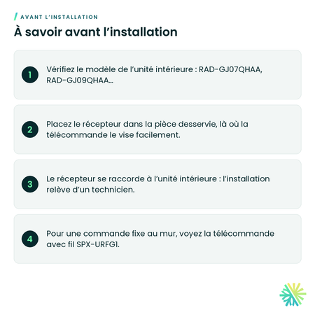 À savoir avant l’installation – Télécommande sans fil avec récepteur Hitachi SPX-RKDN1 pour gainable airHome