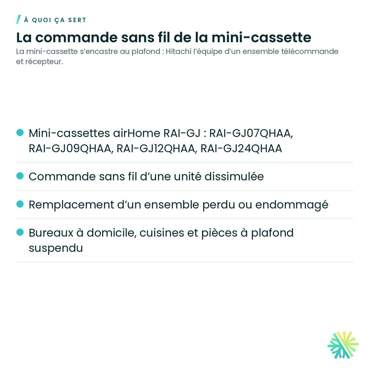 À quoi ça sert – Télécommande sans fil avec récepteur Hitachi SPX-RKCN2 pour mini-cassette airHome