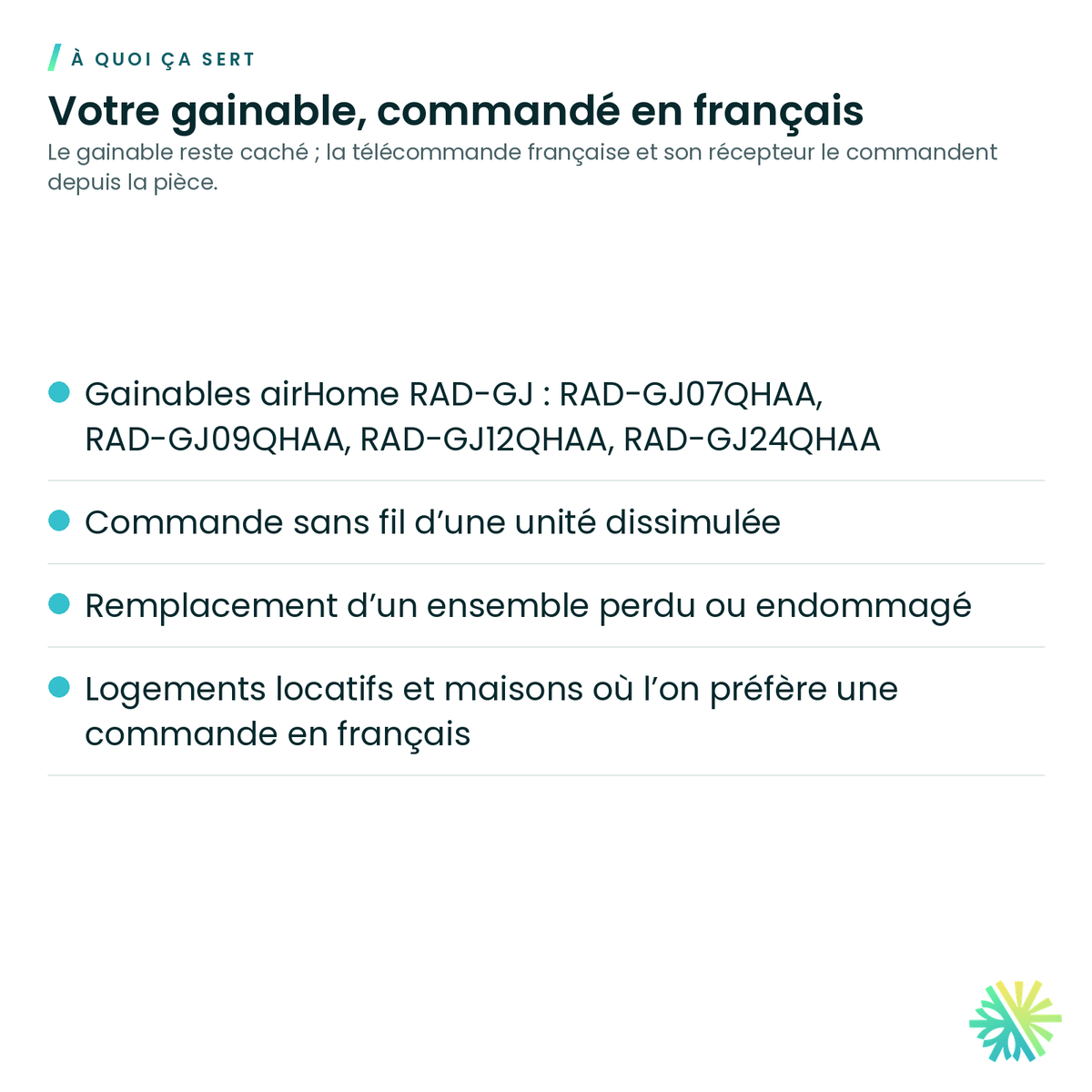 À quoi ça sert – Télécommande sans fil avec récepteur en français Hitachi SPX-RKDN3 pour gainable airHome