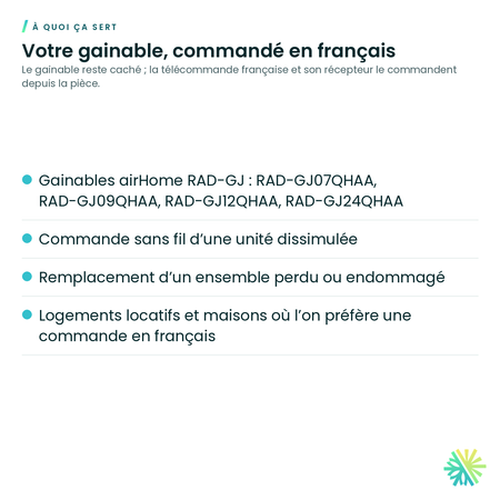 À quoi ça sert – Télécommande sans fil avec récepteur en français Hitachi SPX-RKDN3 pour gainable airHome