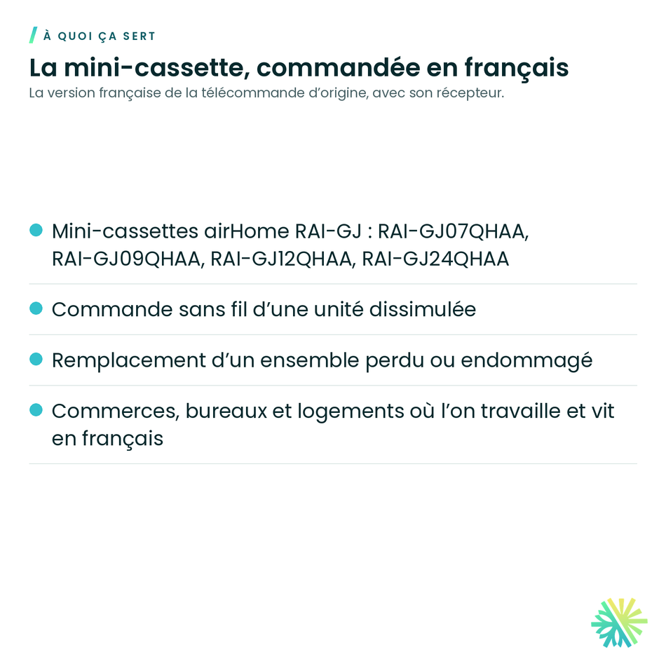À quoi ça sert – Télécommande sans fil avec récepteur en français Hitachi SPX-RKCN4 pour mini-cassette airHome