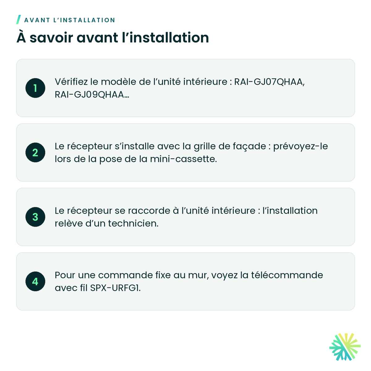 À savoir avant l’installation – Télécommande sans fil avec récepteur en français Hitachi SPX-RKCN4 pour mini-cassette airHome