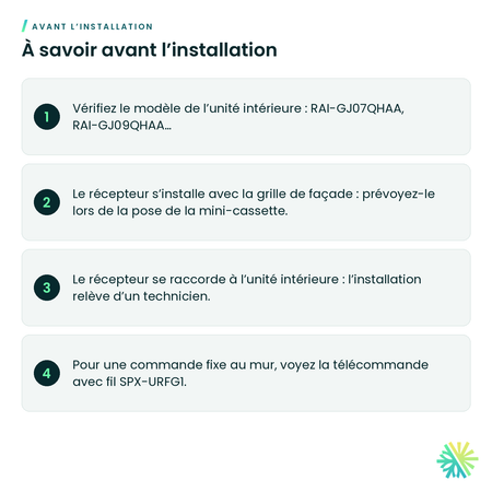 À savoir avant l’installation – Télécommande sans fil avec récepteur en français Hitachi SPX-RKCN4 pour mini-cassette airHome