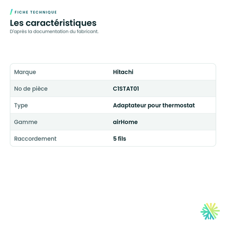 Fiche technique – Adaptateur 5 fils pour thermostat Hitachi C1STAT01 (airHome)