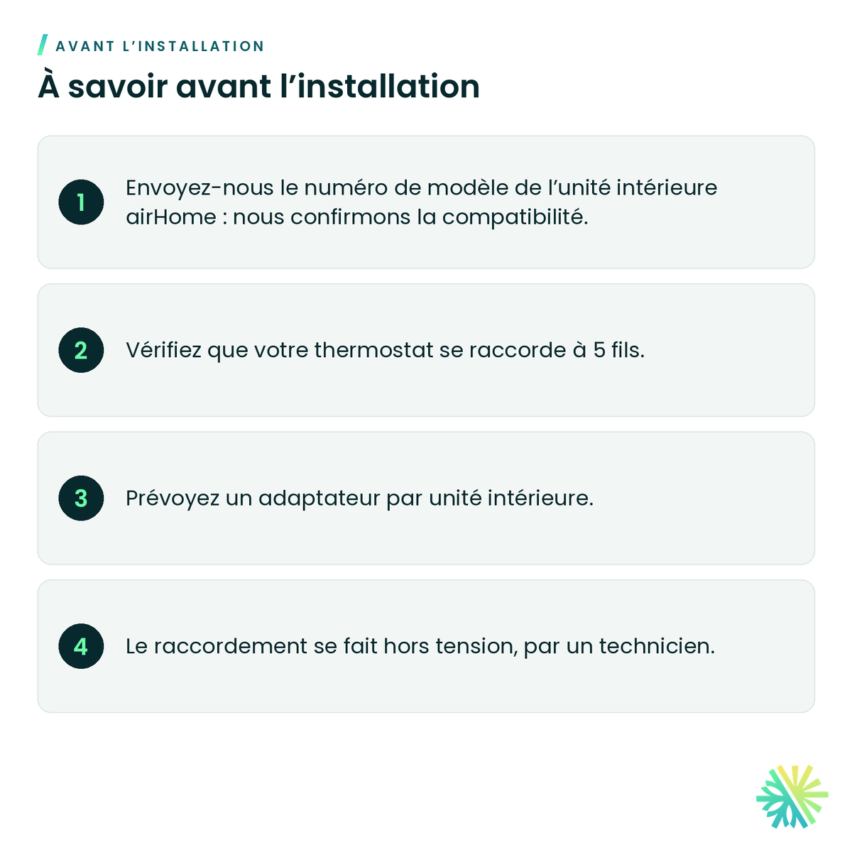 À savoir avant l’installation – Adaptateur 5 fils pour thermostat Hitachi C1STAT01 (airHome)