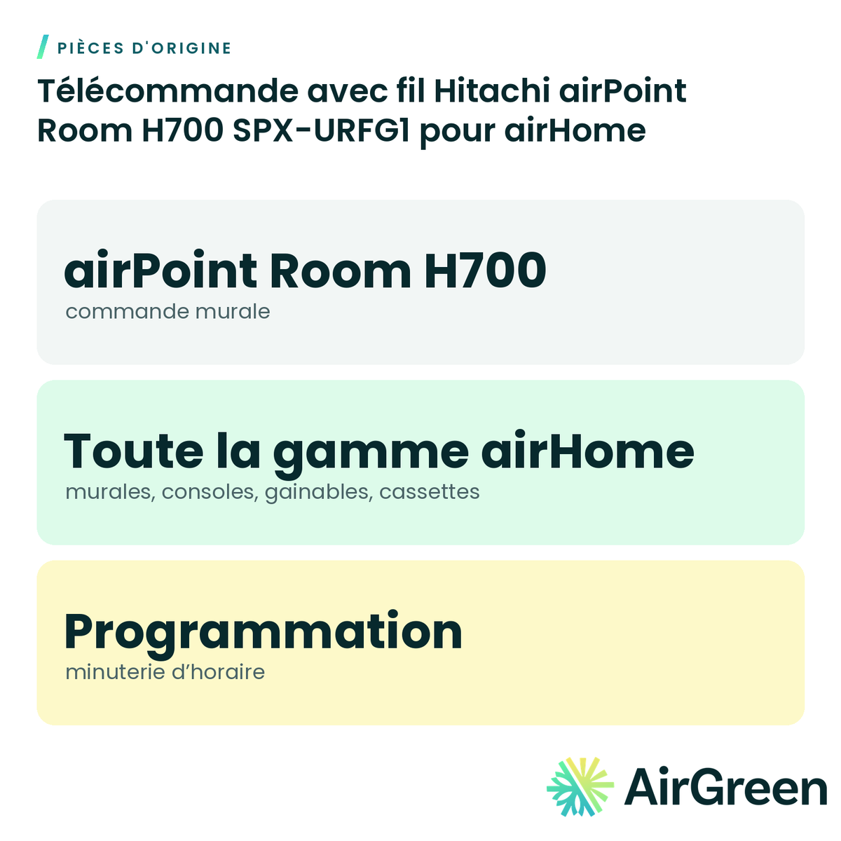 Télécommande avec fil Hitachi airPoint Room H700 SPX-URFG1 pour airHome