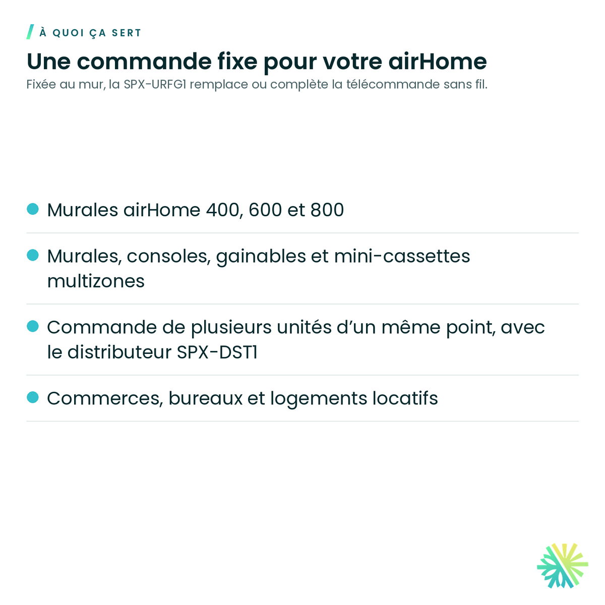 À quoi ça sert – Télécommande avec fil Hitachi airPoint Room H700 SPX-URFG1 pour airHome