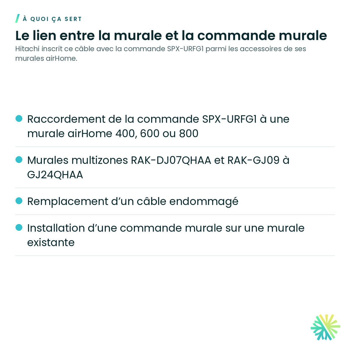 À quoi ça sert – Câble de 5 m (16,4 pi) Hitachi SPX-WKT5M pour télécommande SPX-URFG1