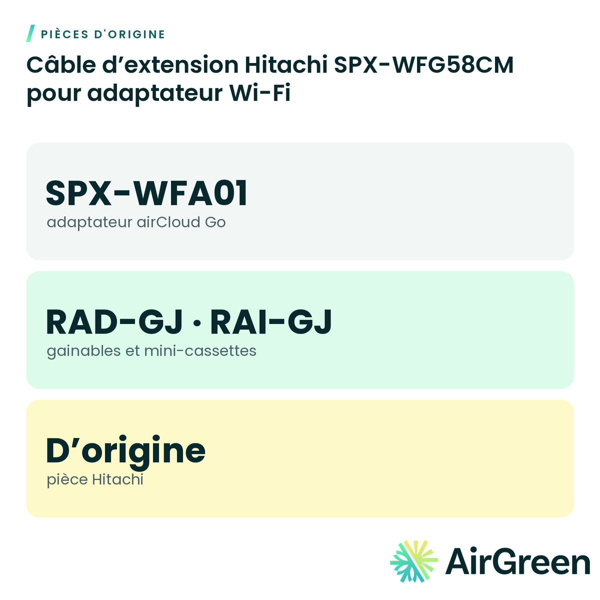 Câble d’extension Hitachi SPX-WFG58CM pour adaptateur Wi-Fi