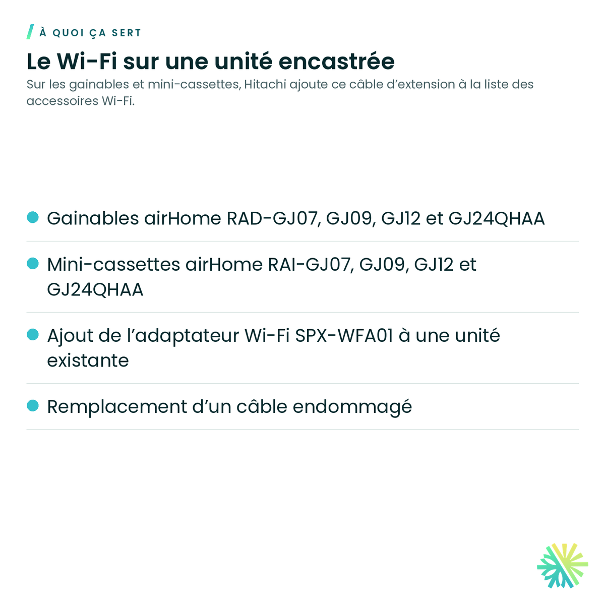 À quoi ça sert – Câble d’extension Hitachi SPX-WFG58CM pour adaptateur Wi-Fi