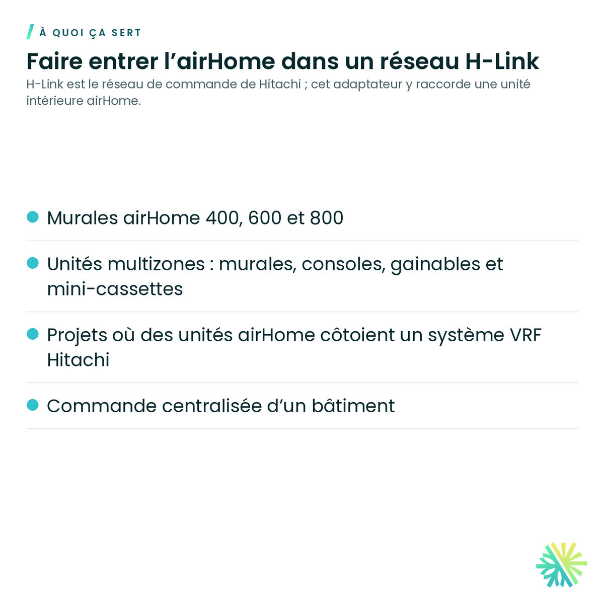 À quoi ça sert – Adaptateur H-Link Hitachi PSC-6RAD pour unité intérieure airHome