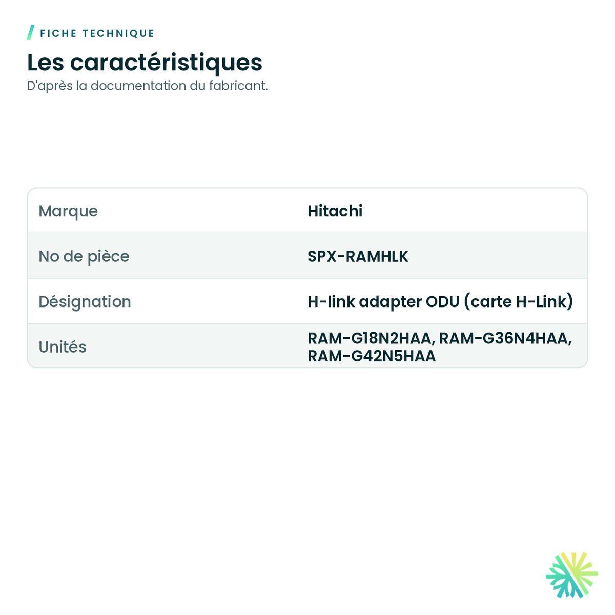 Fiche technique – Adaptateur H-Link Hitachi SPX-RAMHLK pour unité extérieure multizone airHome