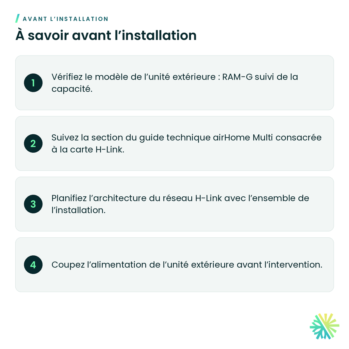 À savoir avant l’installation – Adaptateur H-Link Hitachi SPX-RAMHLK pour unité extérieure multizone airHome