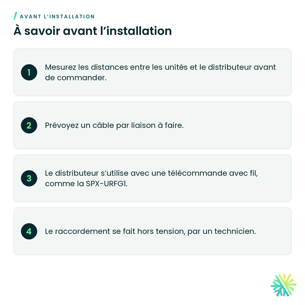 À savoir avant l’installation – Câble de 8 m (26,2 pi) Hitachi SPX-WDST8M pour distributeur SPX-DST1
