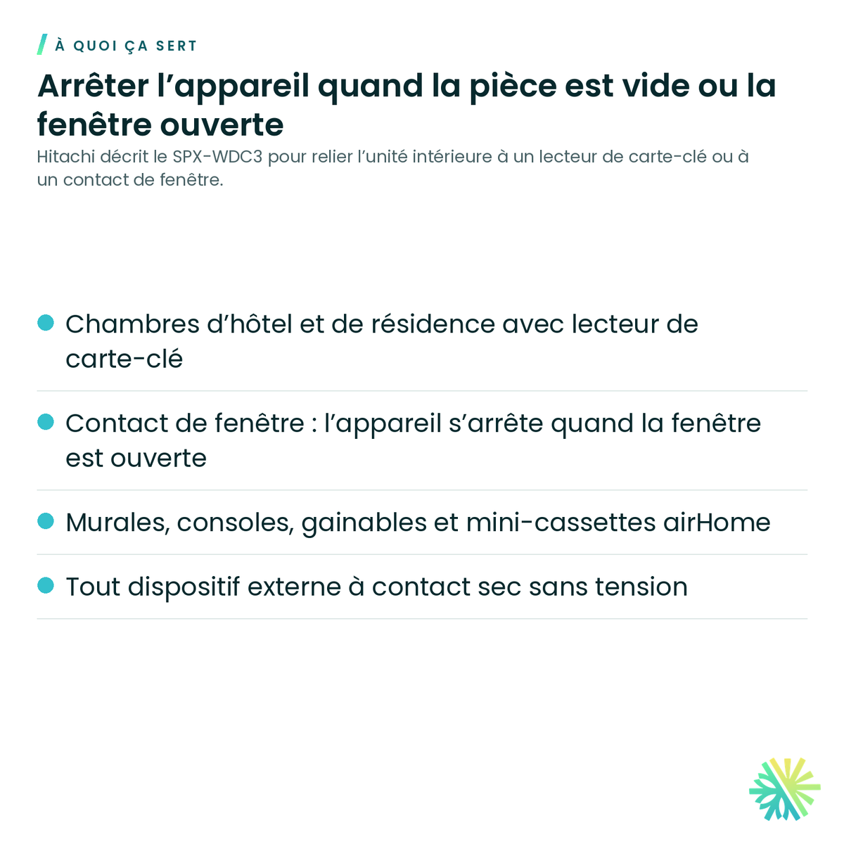 À quoi ça sert – Cordon de contact sec Hitachi SPX-WDC3 pour airHome