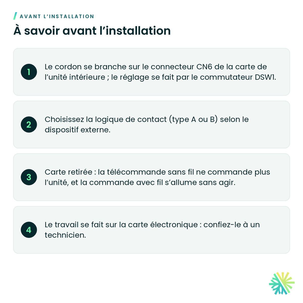 À savoir avant l’installation – Cordon de contact sec Hitachi SPX-WDC3 pour airHome
