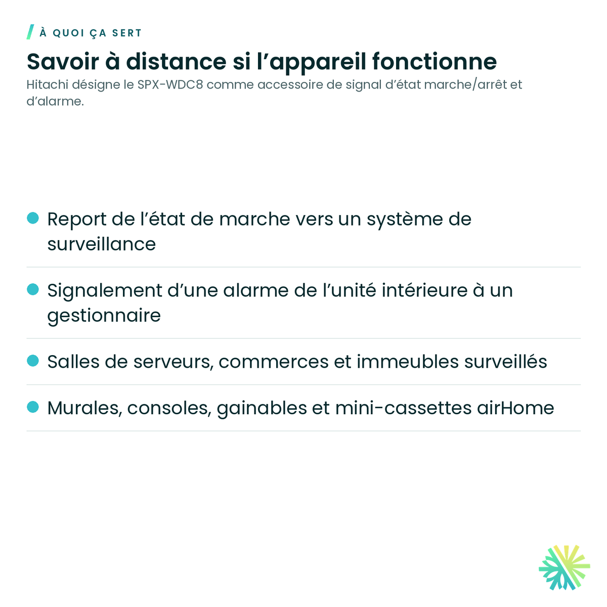 À quoi ça sert – Cordon de signal marche/arrêt et alarme Hitachi SPX-WDC8 pour airHome