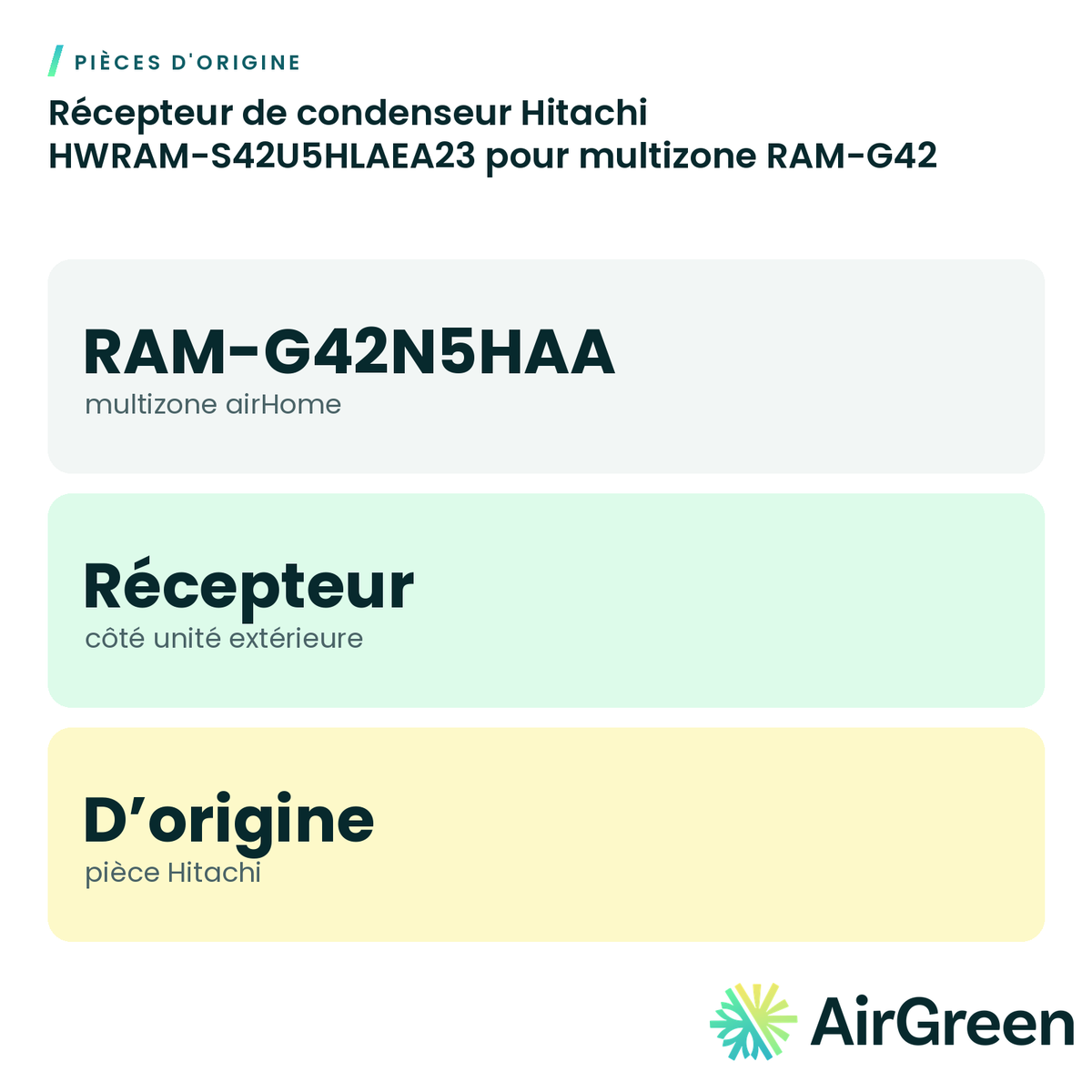 Récepteur de condenseur Hitachi HWRAM-S42U5HLAEA23 pour multizone RAM-G42