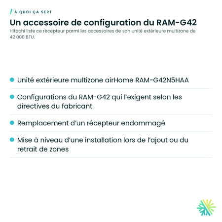 À quoi ça sert – Récepteur de condenseur Hitachi HWRAM-S42U5HLAEA23 pour multizone RAM-G42