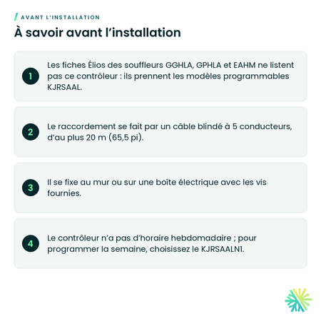 À savoir avant l’installation – Contrôleur câblé simple Élios – KJRLAACN1