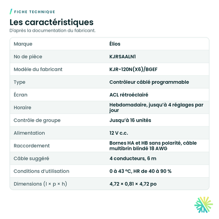Fiche technique – Contrôleur câblé programmable Élios – KJRSAALN1