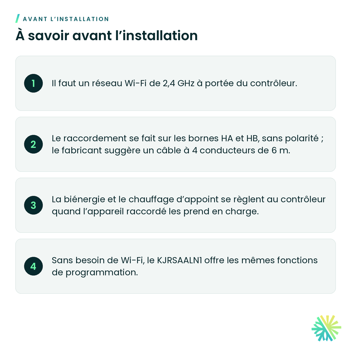 À savoir avant l’installation – Contrôleur câblé programmable Wi-Fi Élios – KJRSAALW1