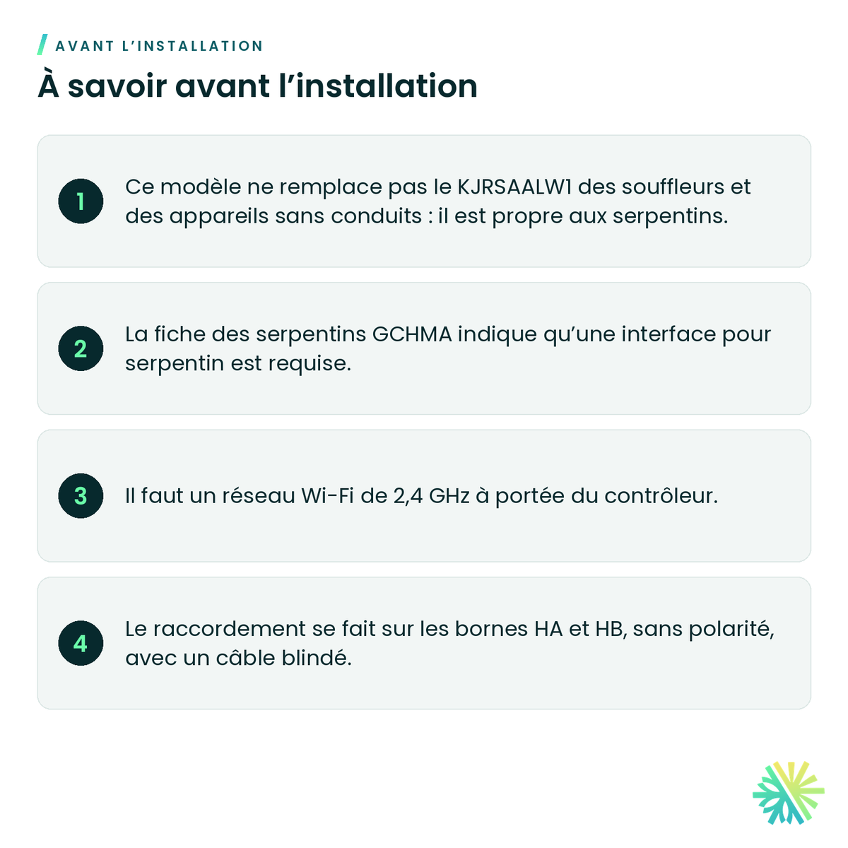 À savoir avant l’installation – Contrôleur câblé programmable Wi-Fi (serpentins seulement) Élios – KJRKAALW1
