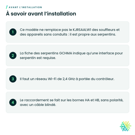 À savoir avant l’installation – Contrôleur câblé programmable Wi-Fi (serpentins seulement) Élios – KJRKAALW1
