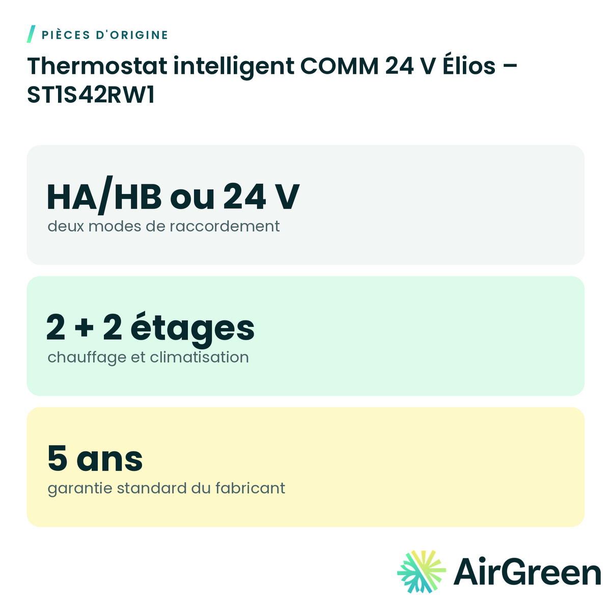Thermostat intelligent COMM 24 V Élios – ST1S42RW1