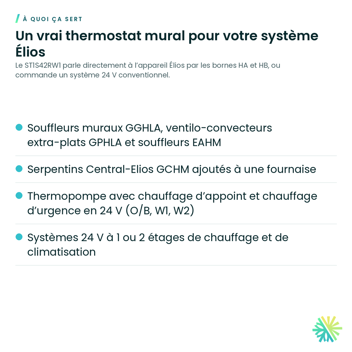 À quoi ça sert – Thermostat intelligent COMM 24 V Élios – ST1S42RW1