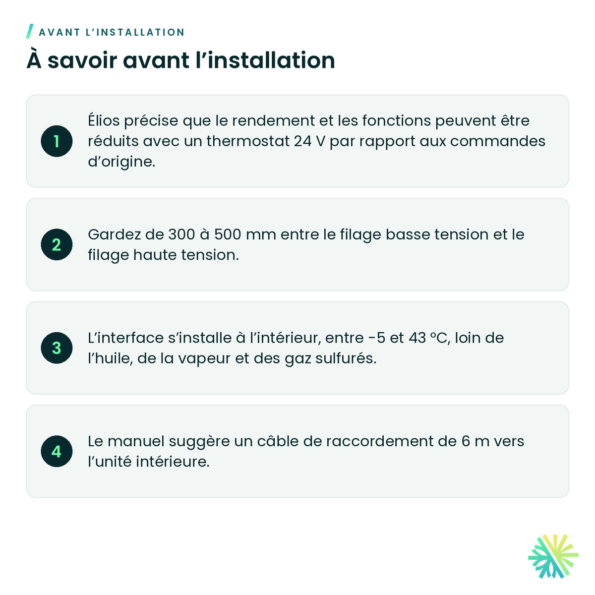 À savoir avant l’installation – Mini interface 24 V Élios – MI3C1