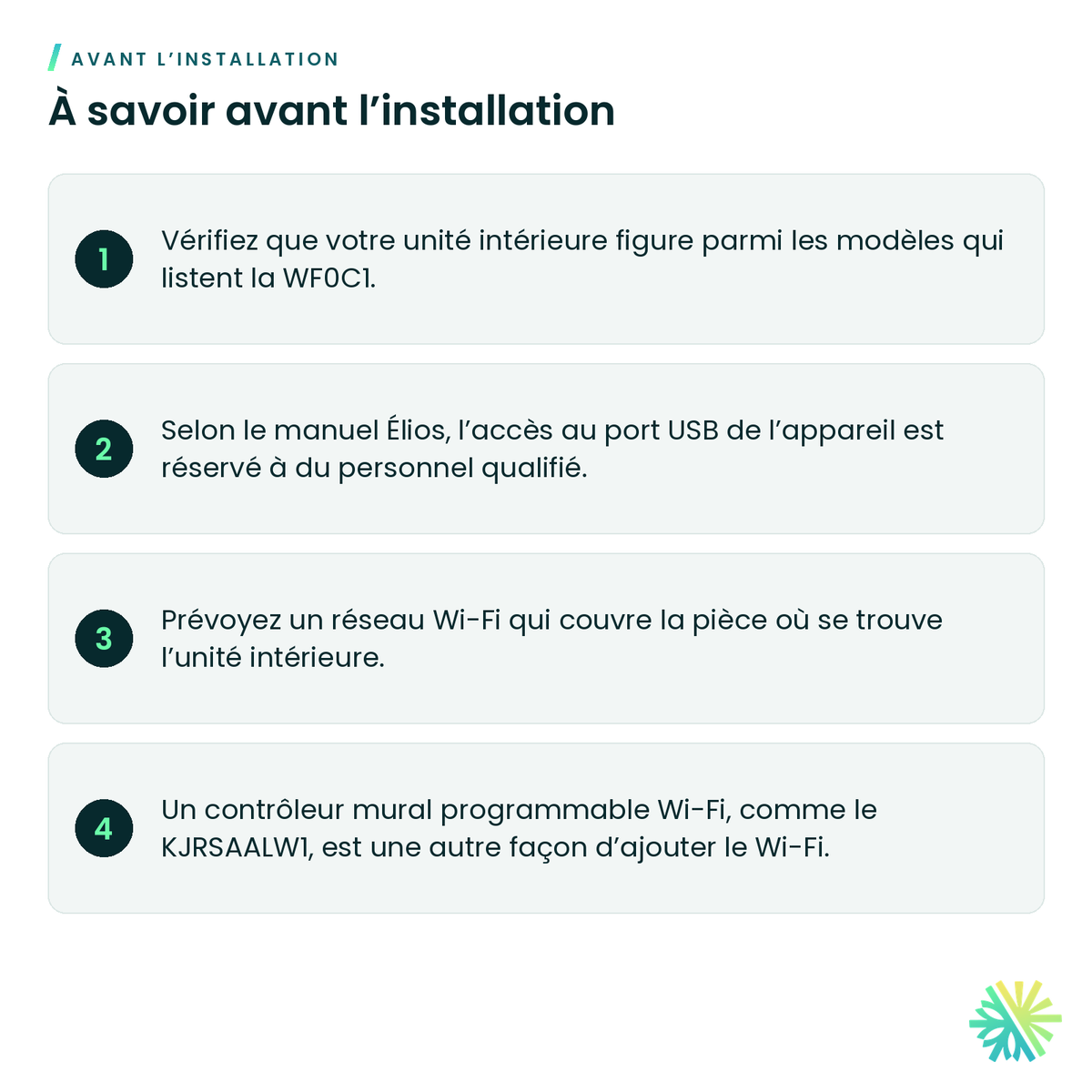 À savoir avant l’installation – Clé Wi-Fi Élios – WF0C1