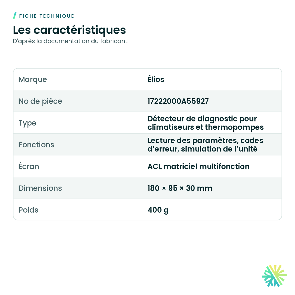Fiche technique – Doctor Smart outil de diagnostic Élios – 17222000A55927
