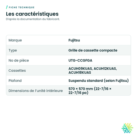 Fiche technique – Grille pour cassette compacte ACUH Fujitsu – UTG-CCGFGA