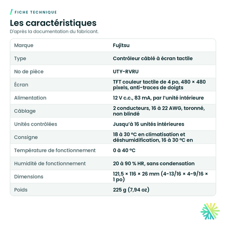 Fiche technique – Contrôleur câblé KAGAMI Fujitsu – UTY-RVRU