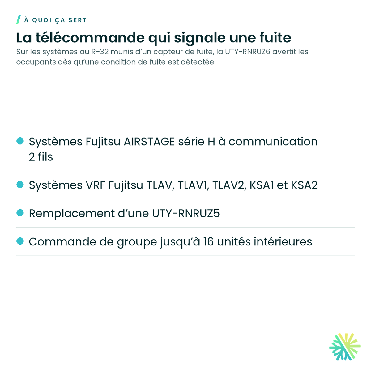 À quoi ça sert – Télécommande câblée Fujitsu avec alertes de fuite – UTY-RNRUZ6