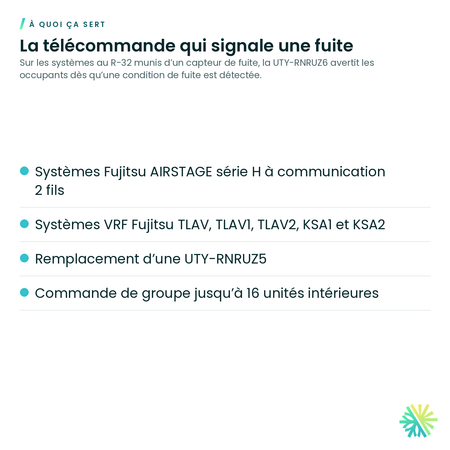 À quoi ça sert – Télécommande câblée Fujitsu avec alertes de fuite – UTY-RNRUZ6