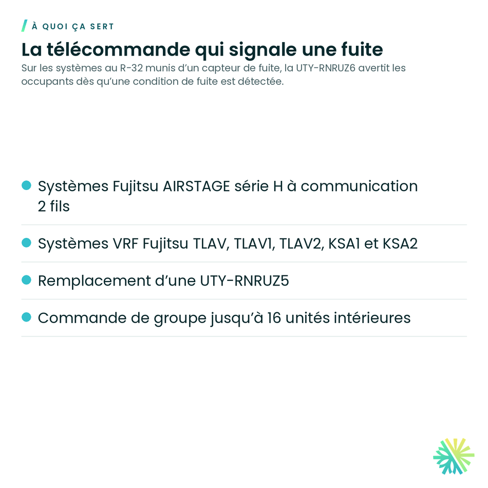 À quoi ça sert – Télécommande câblée Fujitsu avec alertes de fuite – UTY-RNRUZ6