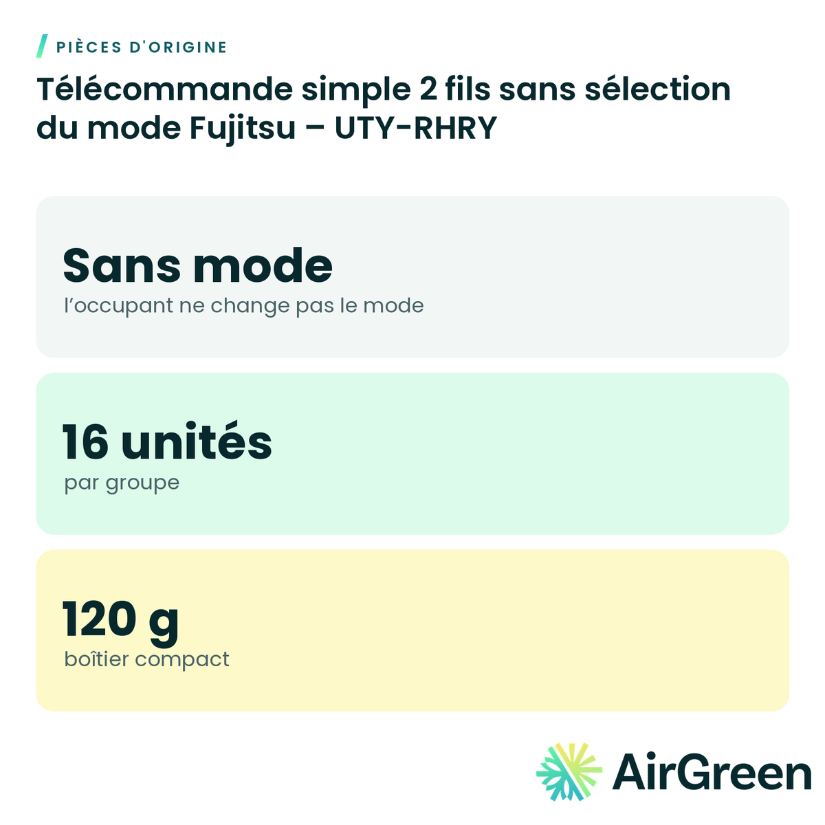 Télécommande simple 2 fils sans sélection du mode Fujitsu – UTY-RHRY