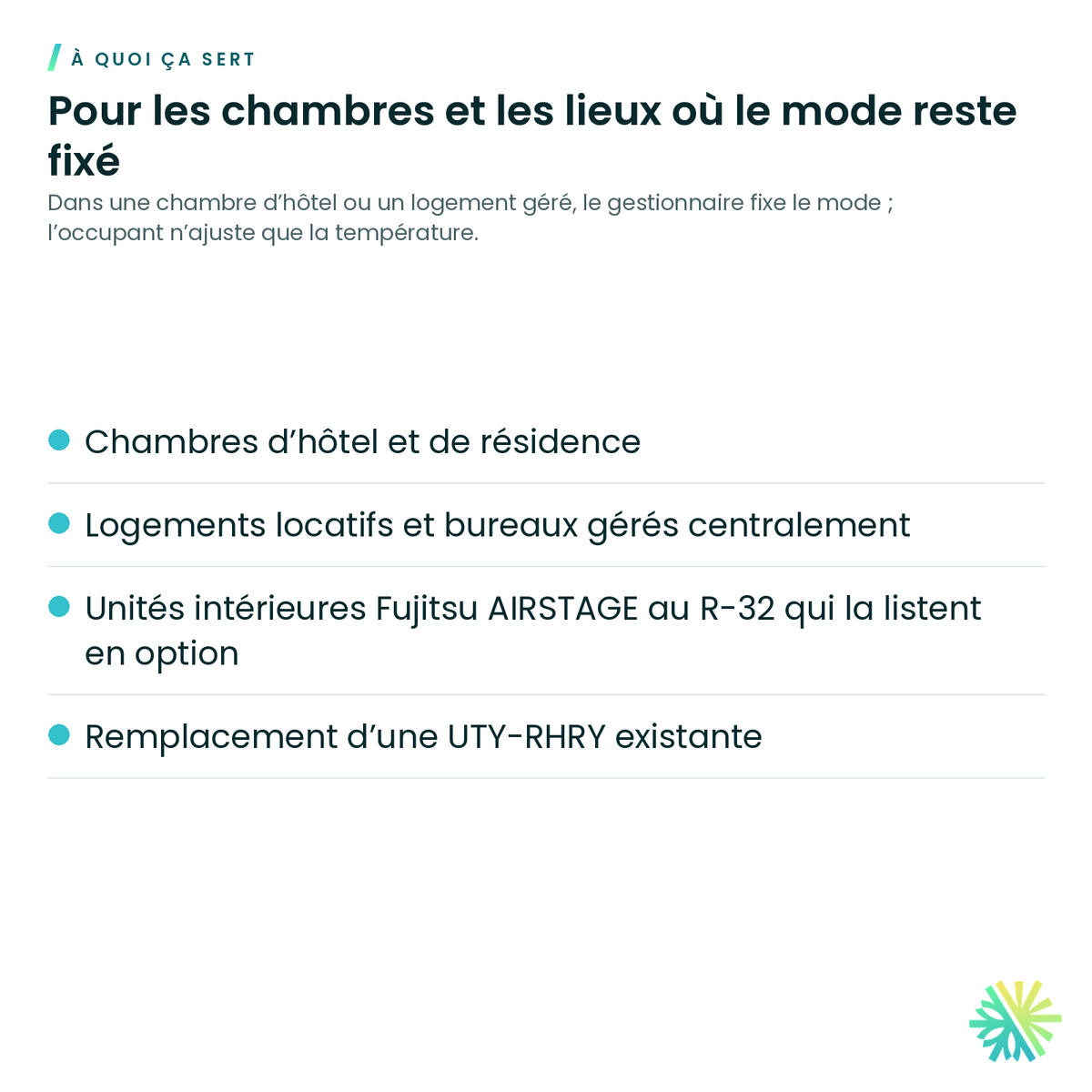 À quoi ça sert – Télécommande simple 2 fils sans sélection du mode Fujitsu – UTY-RHRY