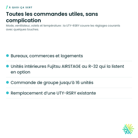 À quoi ça sert – Télécommande simple 2 fils avec sélection du mode Fujitsu – UTY-RSRY