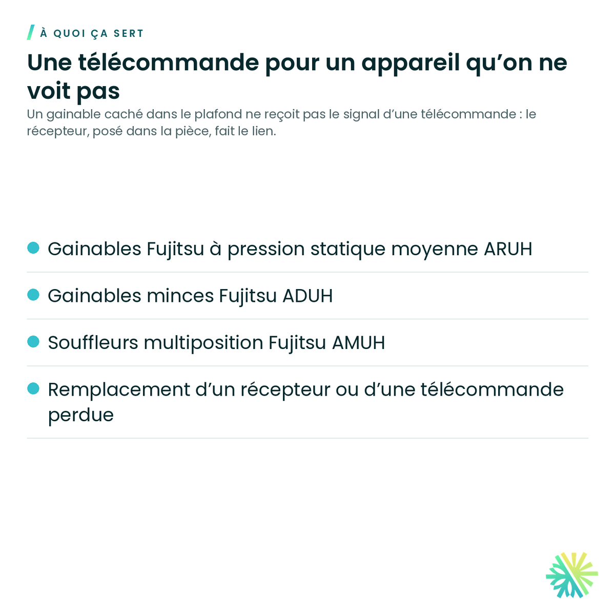 À quoi ça sert – Ensemble récepteur IR avec télécommande sans fil (gainable et souffleur) Fujitsu – UTY-LBTUM