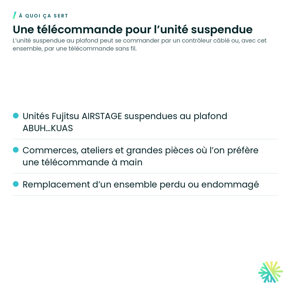 À quoi ça sert – Ensemble récepteur IR avec télécommande sans fil (unité suspendue au plafond) Fujitsu – UTY-LBTUH