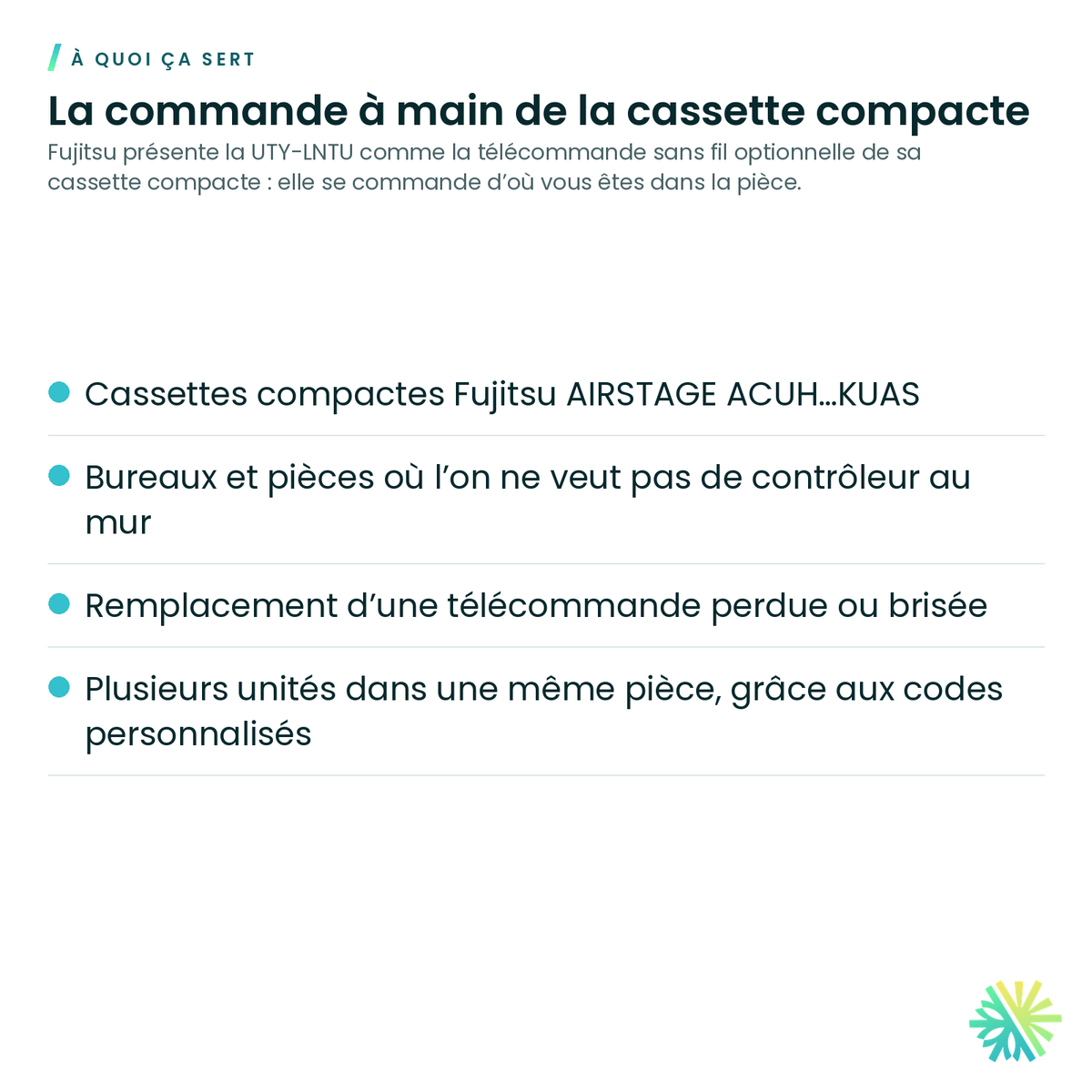 À quoi ça sert – Télécommande sans fil pour cassette compacte Fujitsu – UTY-LNTU