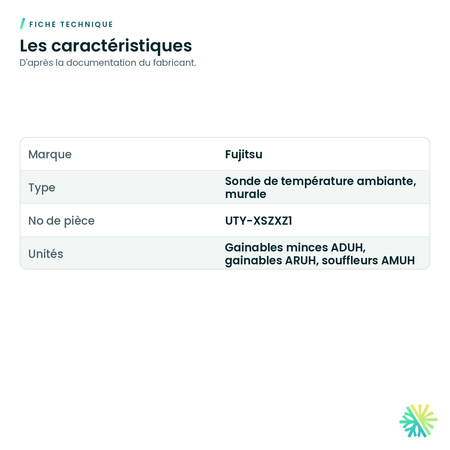Fiche technique – Capteur de température à distance Fujitsu – UTY-XSZXZ1