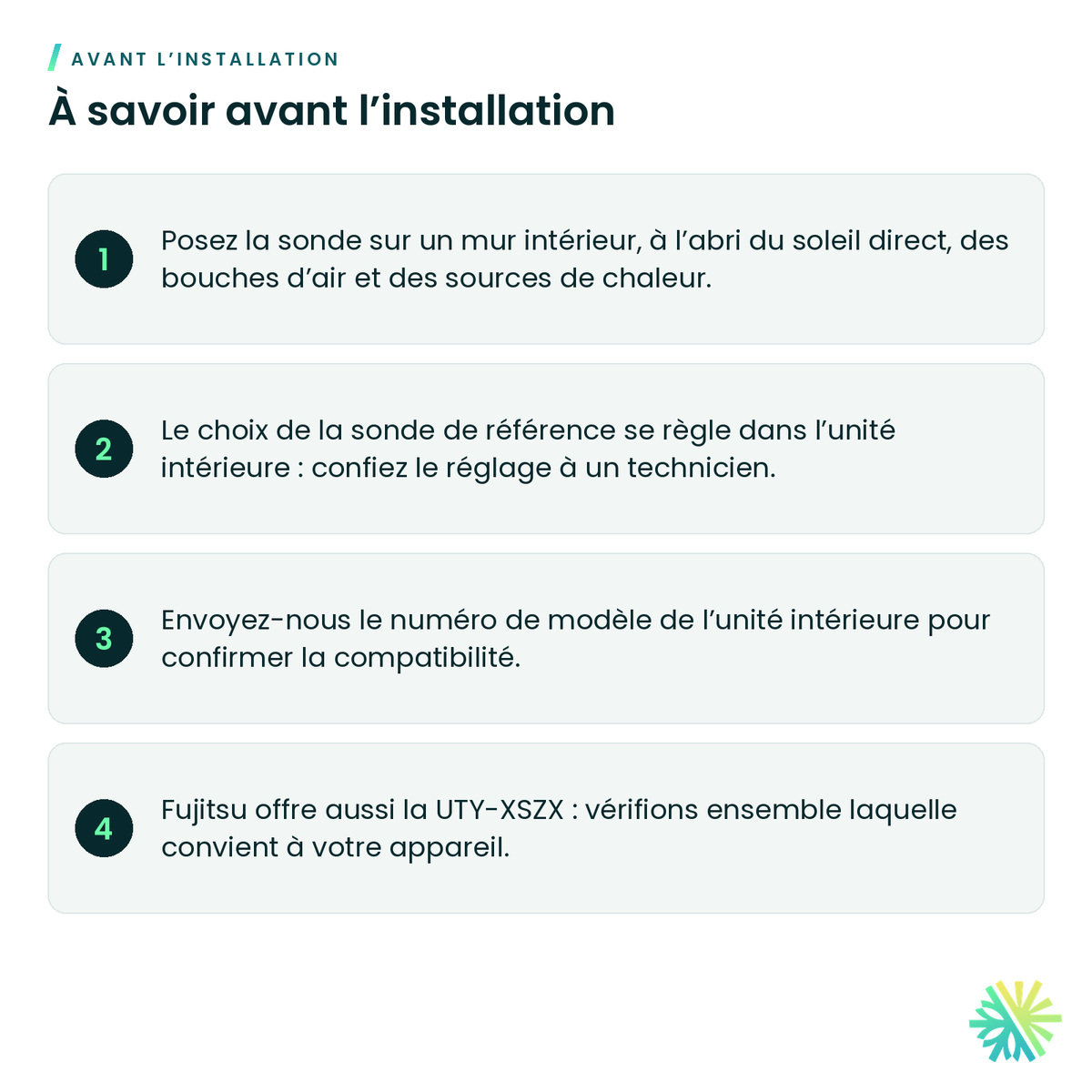 À savoir avant l’installation – Capteur de température à distance Fujitsu – UTY-XSZXZ1