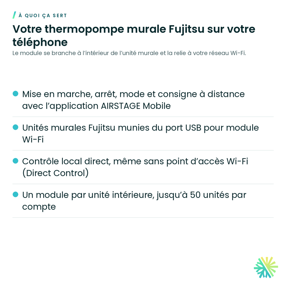 À quoi ça sert – Module Wi-Fi Fujitsu UTY-TFSXH4 pour unité murale (USB)