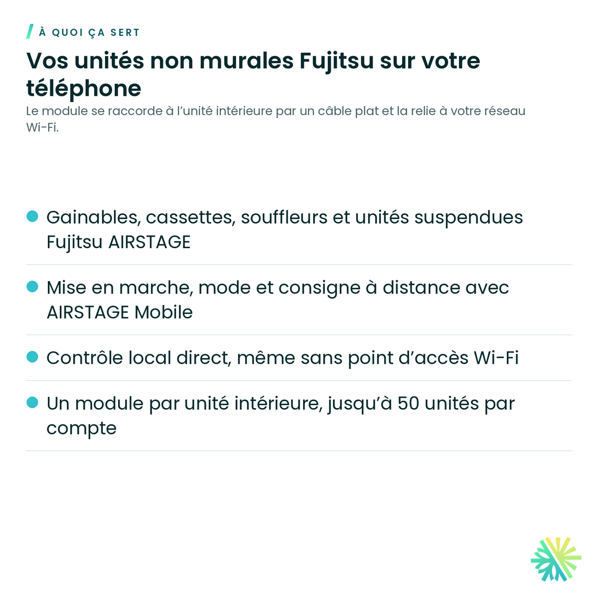 À quoi ça sert – Module Wi-Fi Fujitsu UTY-TFSXJ4 pour unité non murale (UART)