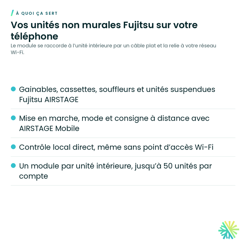 À quoi ça sert – Module Wi-Fi Fujitsu UTY-TFSXJ4 pour unité non murale (UART)